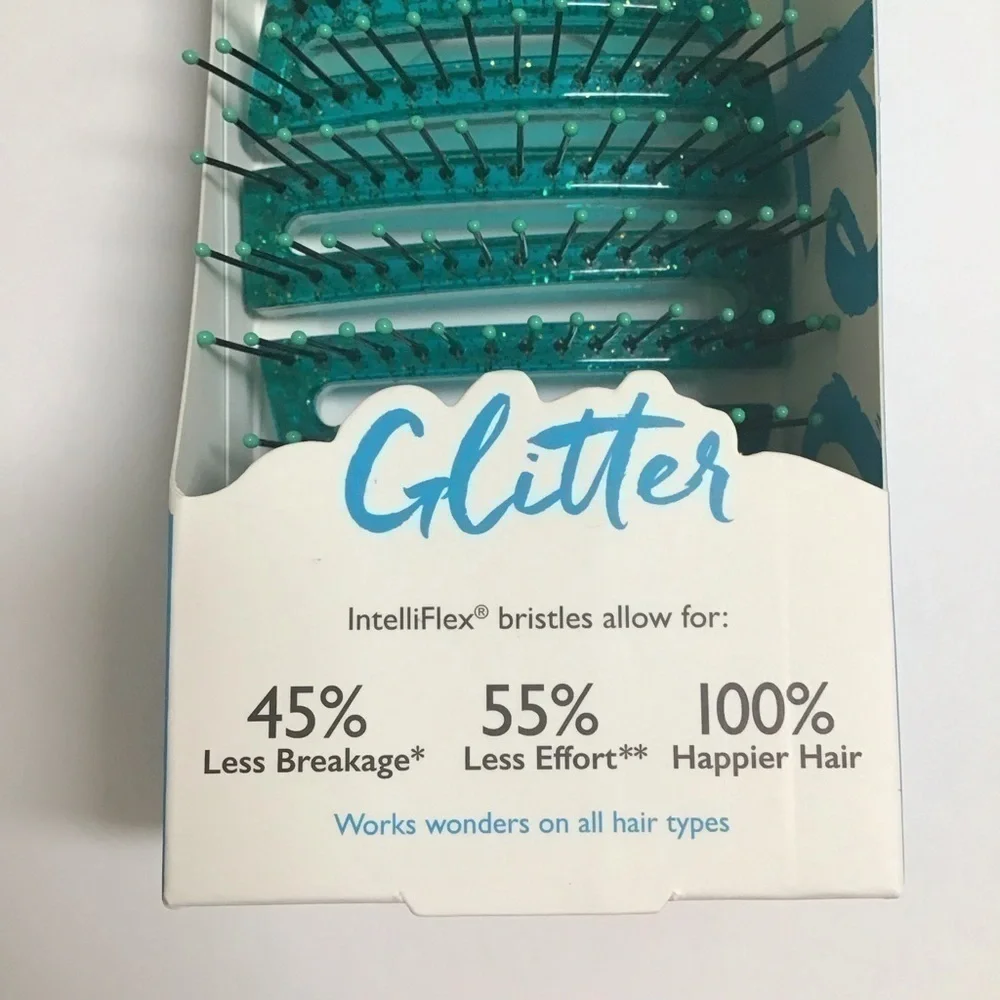 Wet Brush Shower Detangler GREEN GLITTER IntelliFlex Bristles Hanger Beach NEW